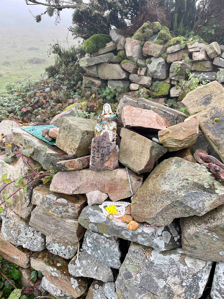Trinkets left behind on the first Hospital ruins of Paradiella on Camino Primitivo