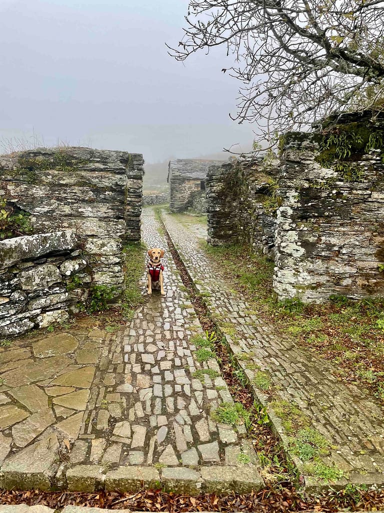Ruins of pilgrim hospital in Montouto on a rainy day