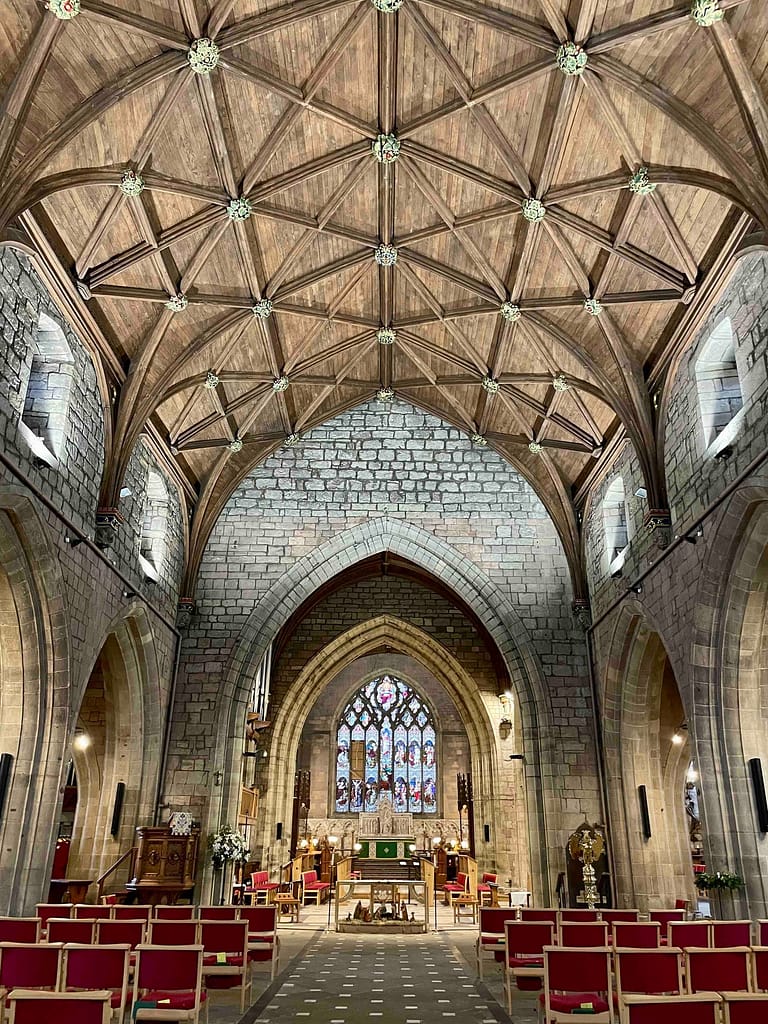 The impressive gothic ceilings at St Asaph Cathedral