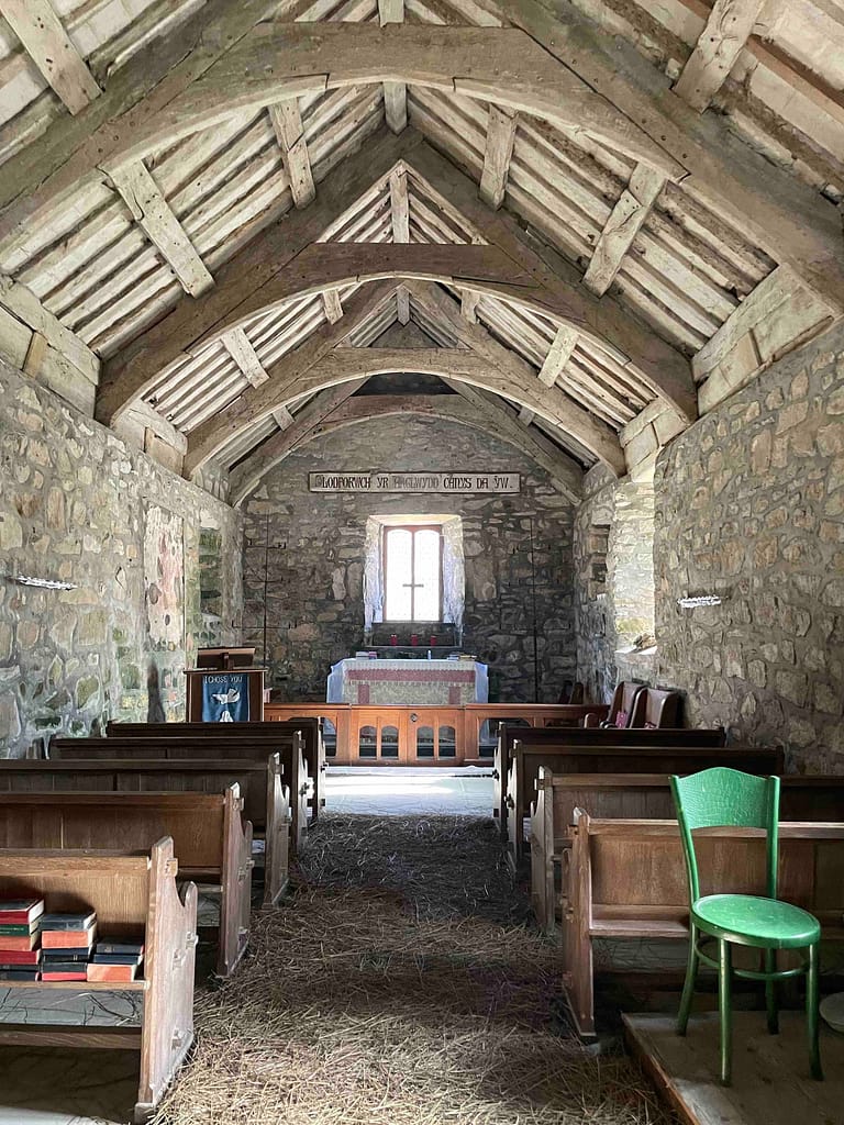 St Beuno’s Church, Pistyll with rushes strewn on the floor
