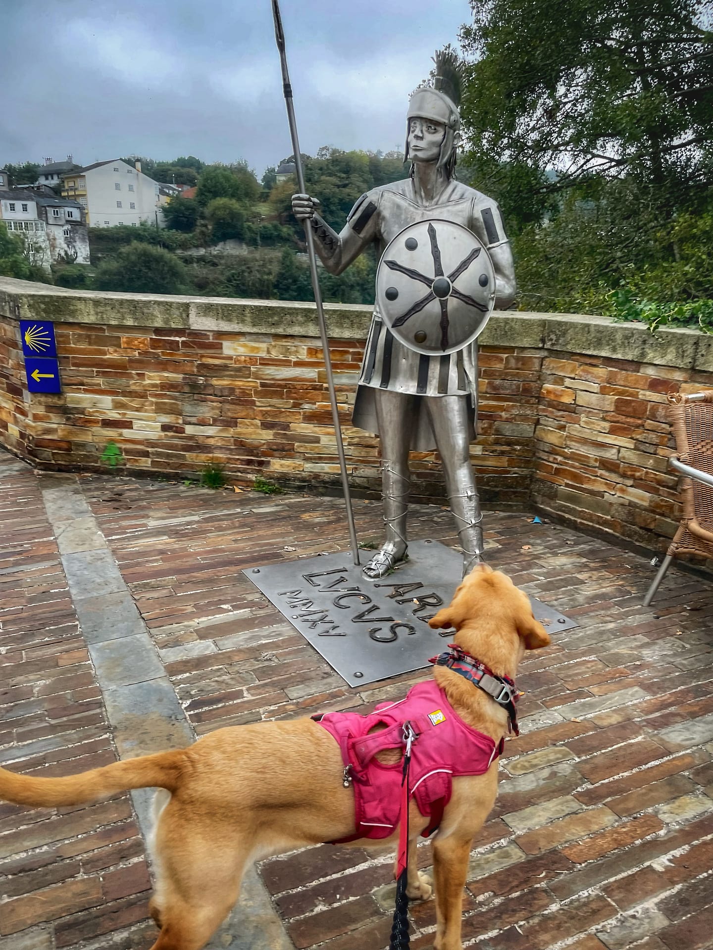 Roman soldier guarding a very old bridge in Lugo